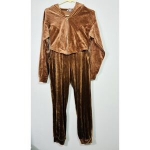 Bla-she Velour Jumpsuit Set Women's Small Brown Cropped Top Pull On Y2K Comfort